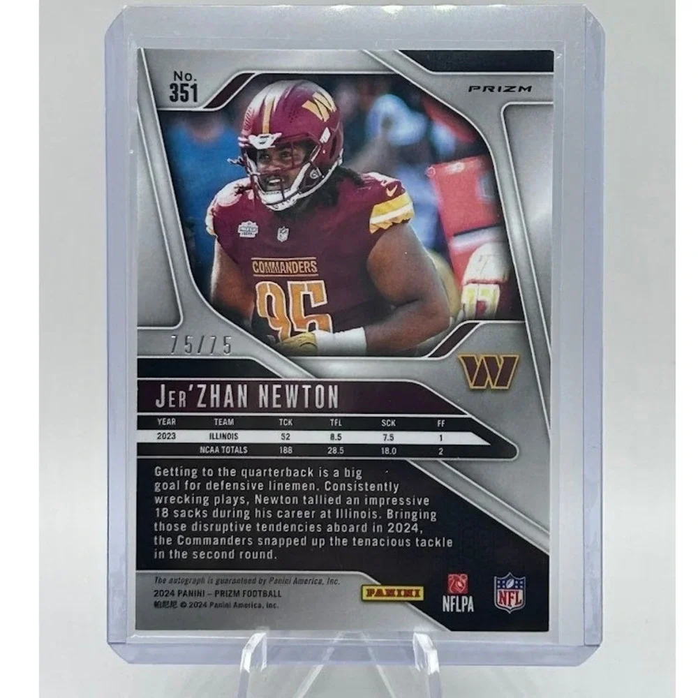 Jer'Zhan Newton Green Scope Prizm Auto 2024‎ Panini Prizm 351 NFL Commanders
